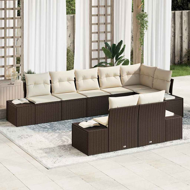 Havesofa Sæt med pude 8 pcs Brun og Creme polyrattan