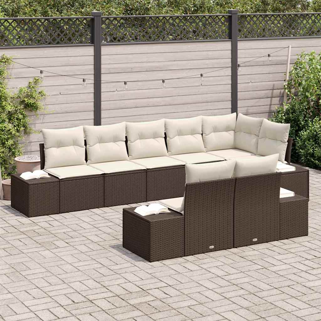 Havesofa Sæt med pude 8 pcs Brun og Creme polyrattan