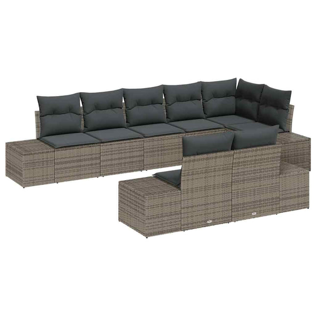 Havesofa Sæt med pude 8 pcs Grå polyrattan