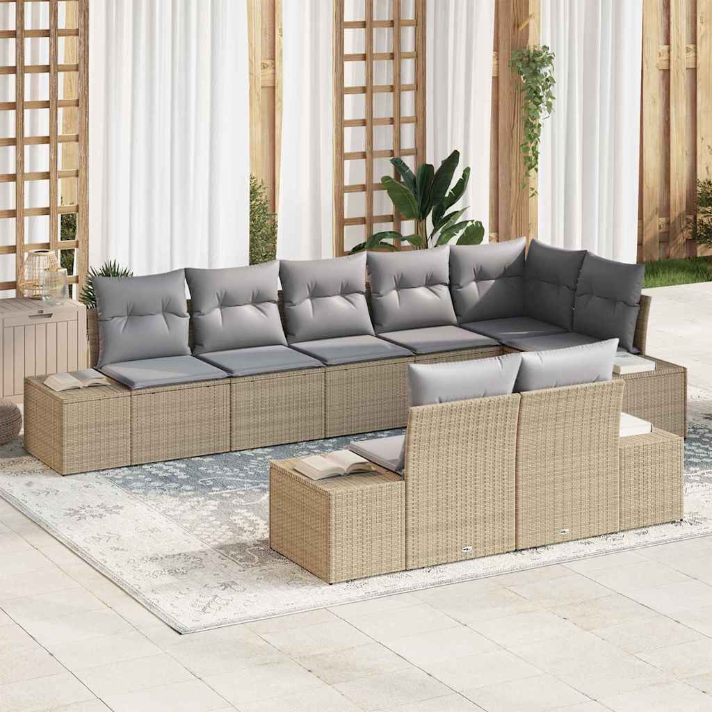 Havesofa Sæt med pude 8 pcs Beige og grå polyrattan