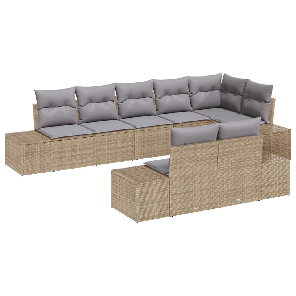 Havesofa Sæt med pude 8 pcs Beige og grå polyrattan