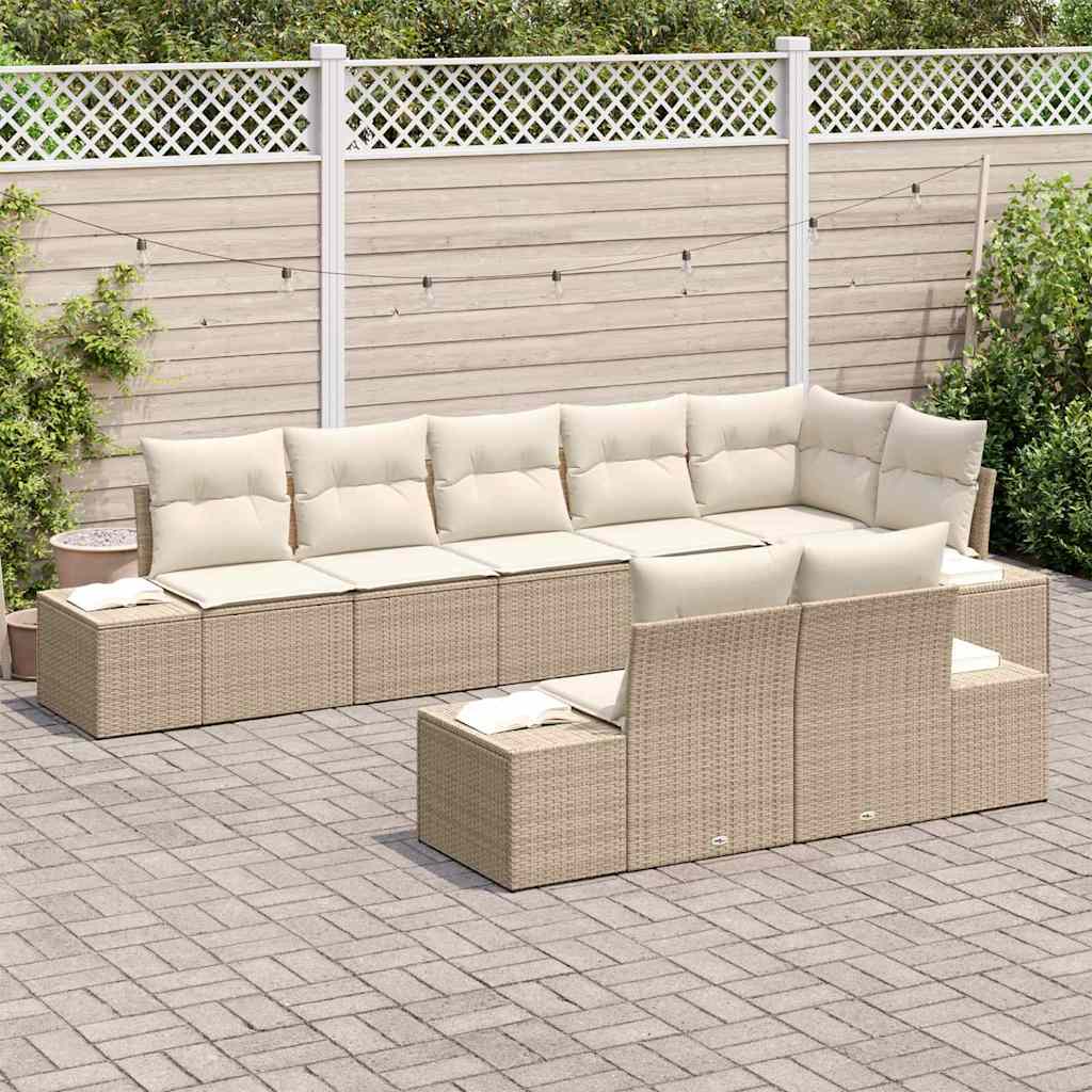 Havesofa Sæt med pude 8 pcs Beige og creme polyrattan
