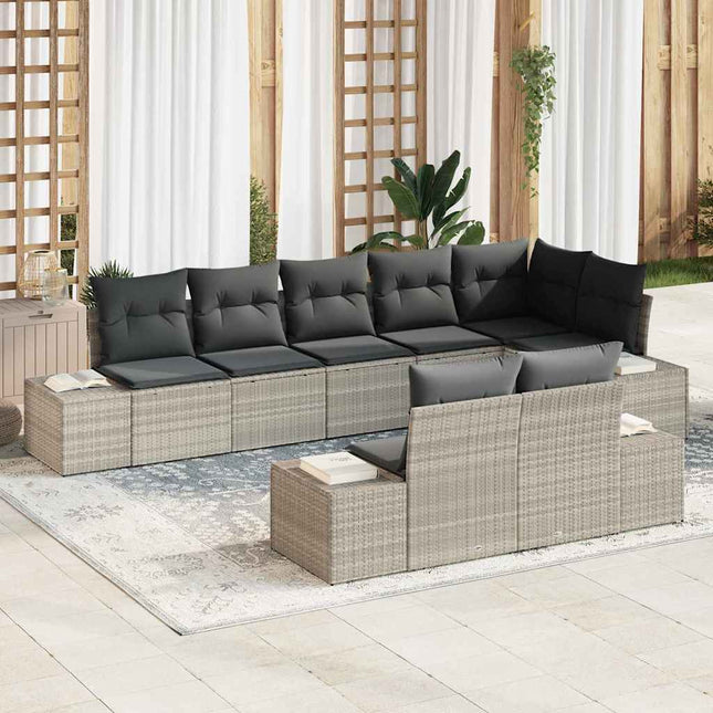Havesofa Sæt med pude 8 pcs Lysegrå polyrattan