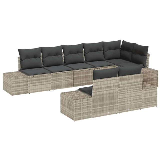 Havesofa Sæt med pude 8 pcs Lysegrå polyrattan