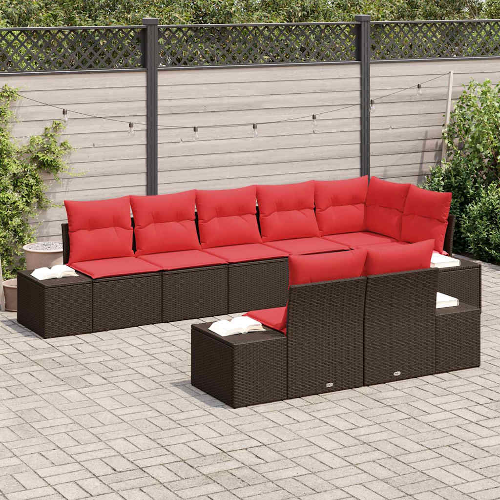 Havesofa Sæt med pude 8 pcs Brun polyrattan