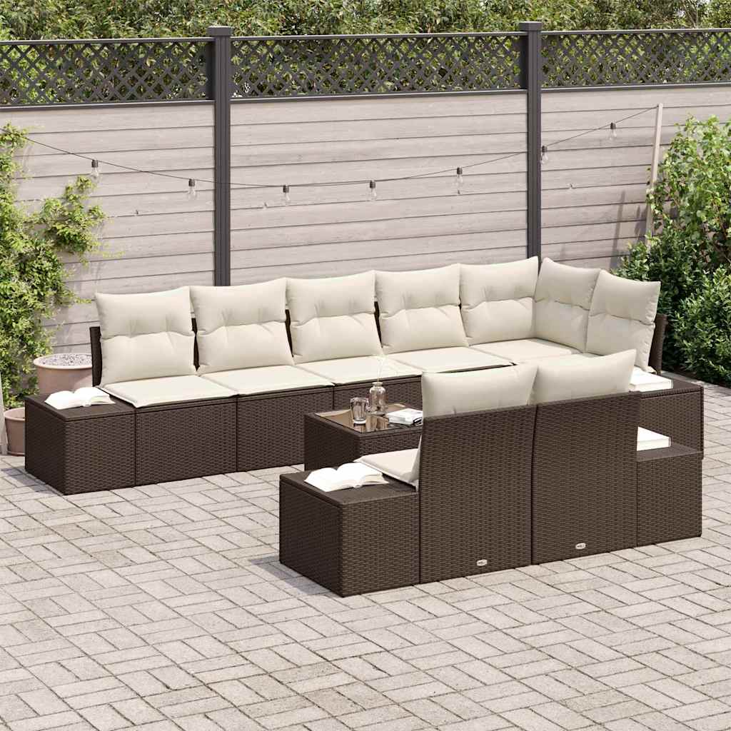 Havesofa Sæt med pude 9 pcs Brun og Creme polyrattan
