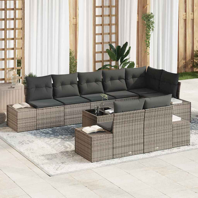Havesofa Sæt med pude 9 pcs Grå polyrattan