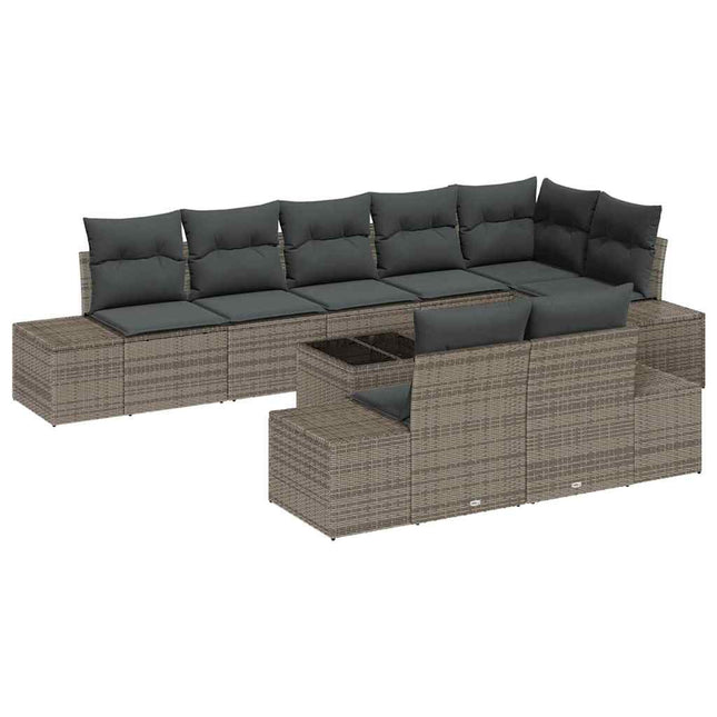 Havesofa Sæt med pude 9 pcs Grå polyrattan