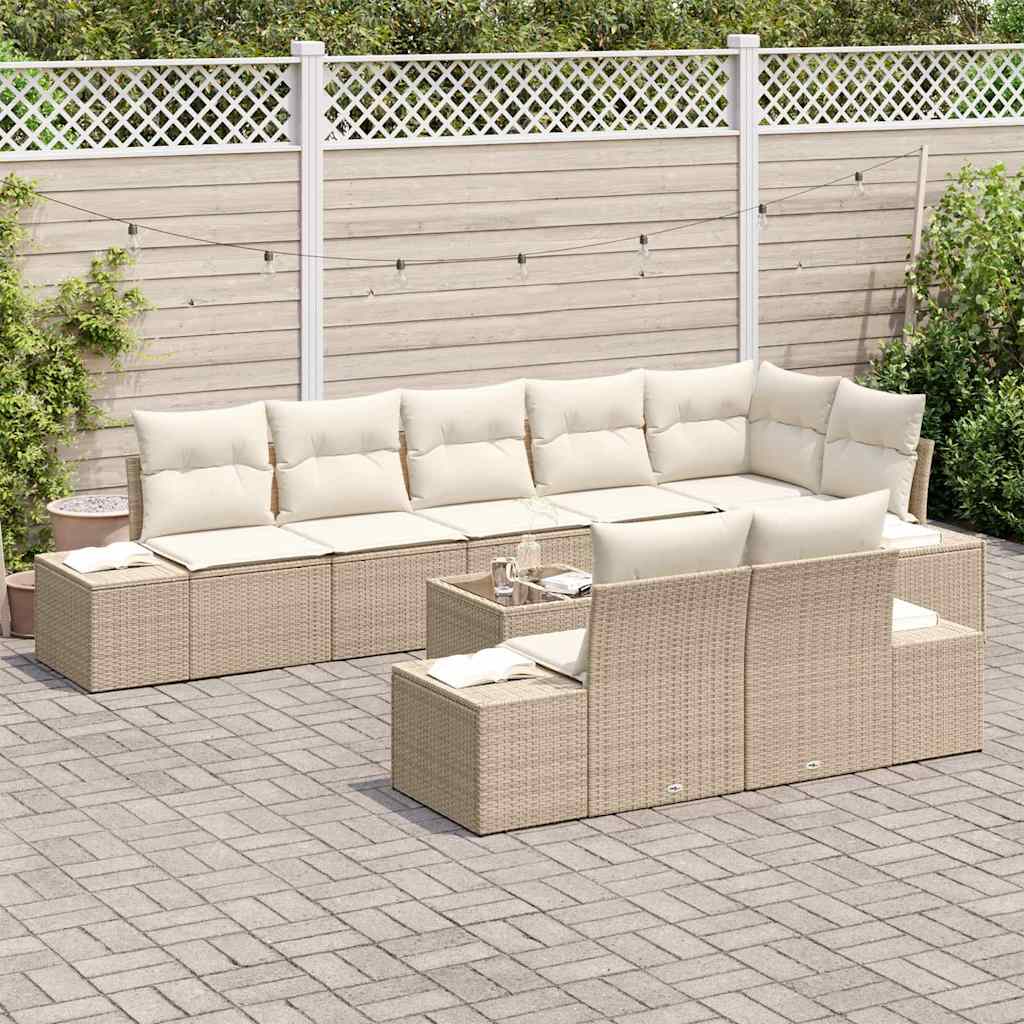 Havesofa Sæt med pude 9 pcs Beige og creme polyrattan