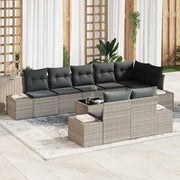 Havesofa Sæt med pude 9 pcs Lysegrå polyrattan