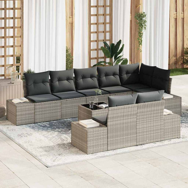 Havesofa Sæt med pude 9 pcs Lysegrå polyrattan
