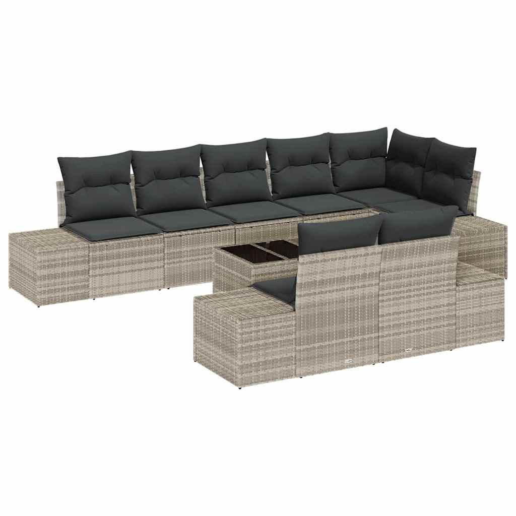 Havesofa Sæt med pude 9 pcs Lysegrå polyrattan