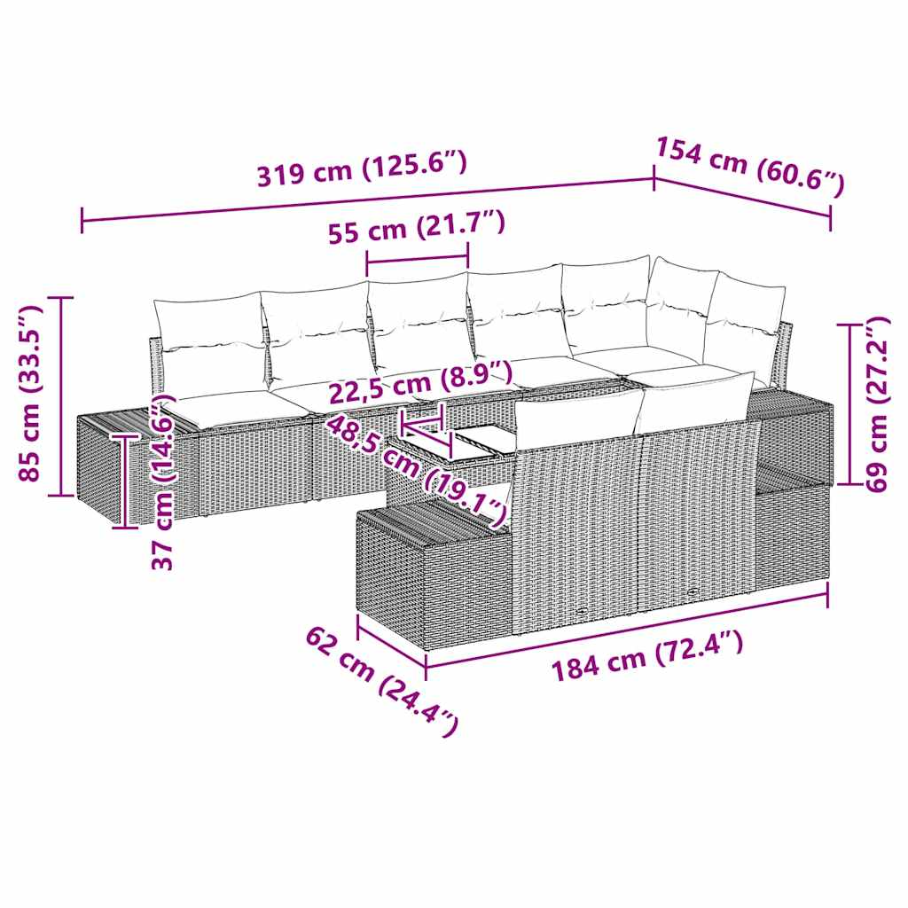 Havesofa Sæt med pude 9 pcs Lysegrå polyrattan