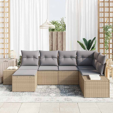 Havesofa Sæt med pude 6 pcs Beige og grå polyrattan