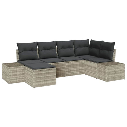 Havesofa Sæt med pude 6 pcs Lysegrå polyrattan