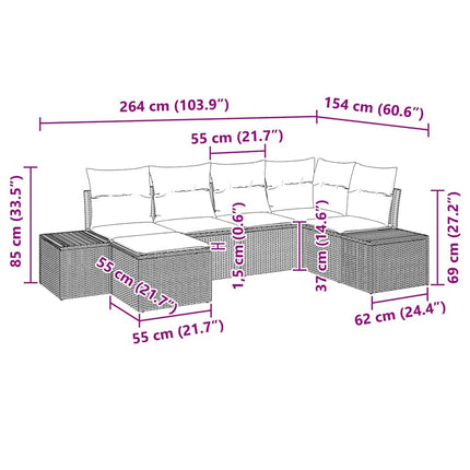 Havesofa Sæt med pude 6 pcs Lysegrå polyrattan