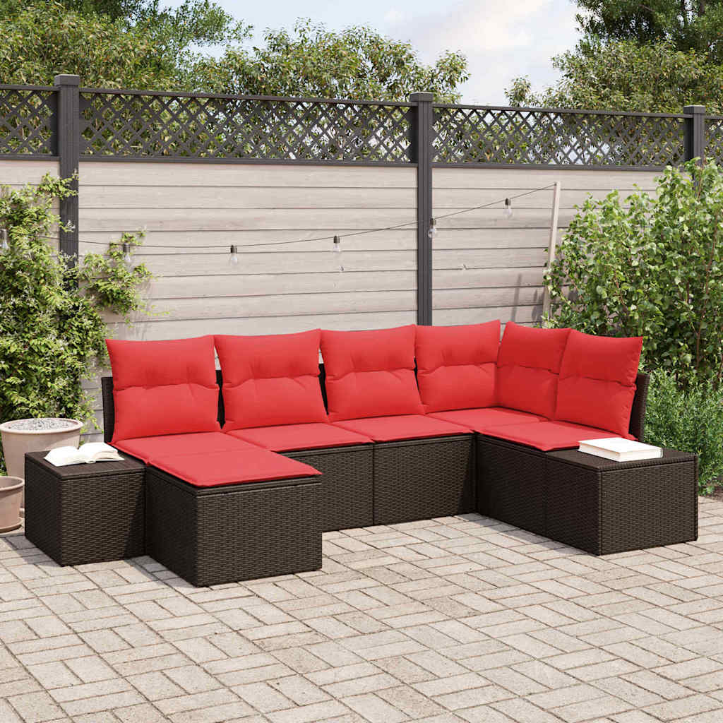 Havesofa Sæt med pude 6 pcs Brun polyrattan