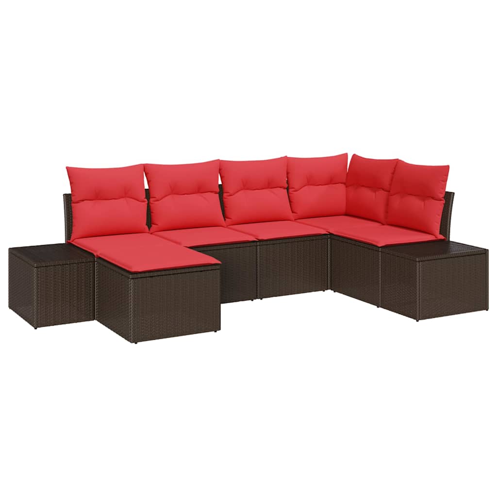 Havesofa Sæt med pude 6 pcs Brun polyrattan