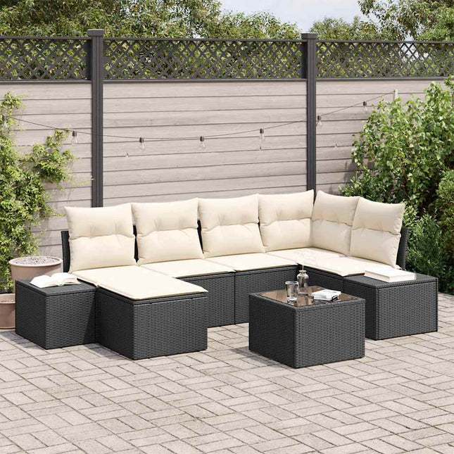 Havesofa Sæt 7 stk. Sort og Cream polyrattan
