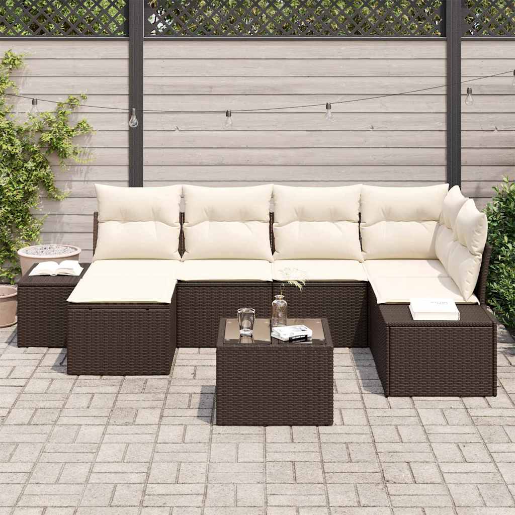 Havesofa Sæt med pude 7 pcs Brun og Creme polyrattan