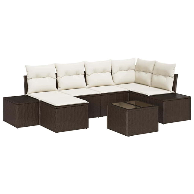 Havesofa Sæt med pude 7 pcs Brun og Creme polyrattan