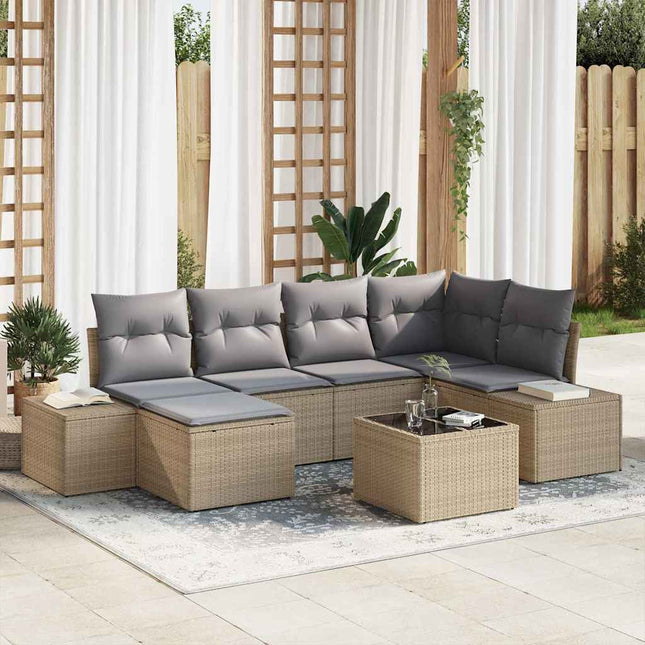 Havesofa Sæt 7 stk. Beige og grå polyrattan