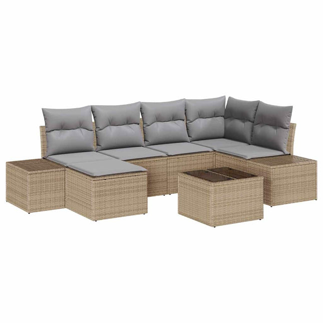 Havesofa Sæt 7 stk. Beige og grå polyrattan