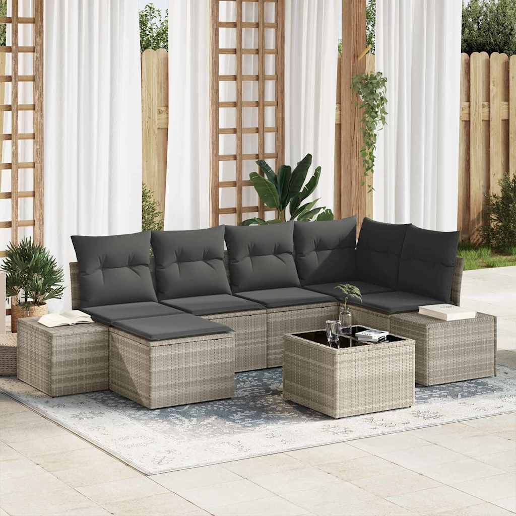Havesofa Sæt med pude 7 pcs Lysegrå polyrattan