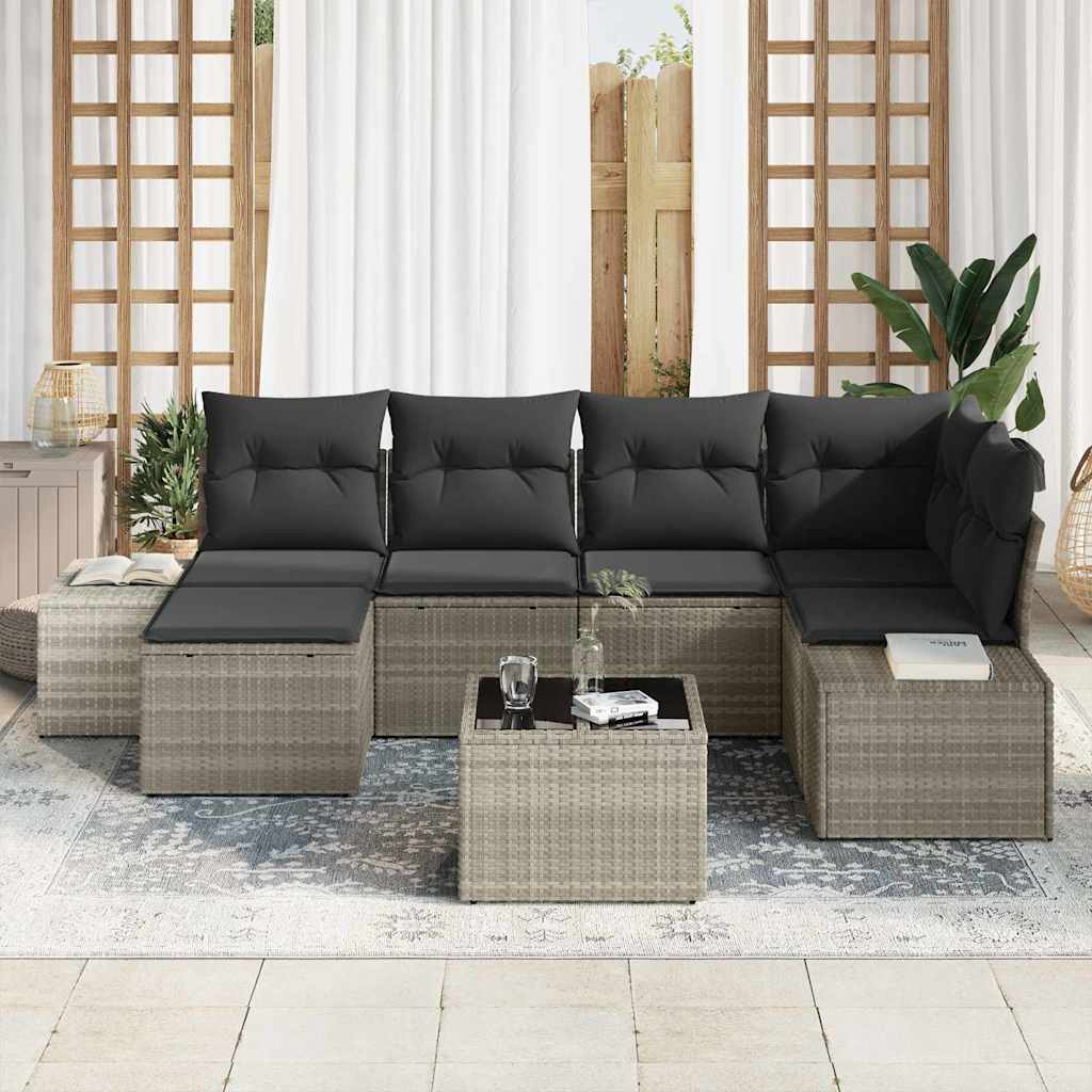 Havesofa Sæt med pude 7 pcs Lysegrå polyrattan