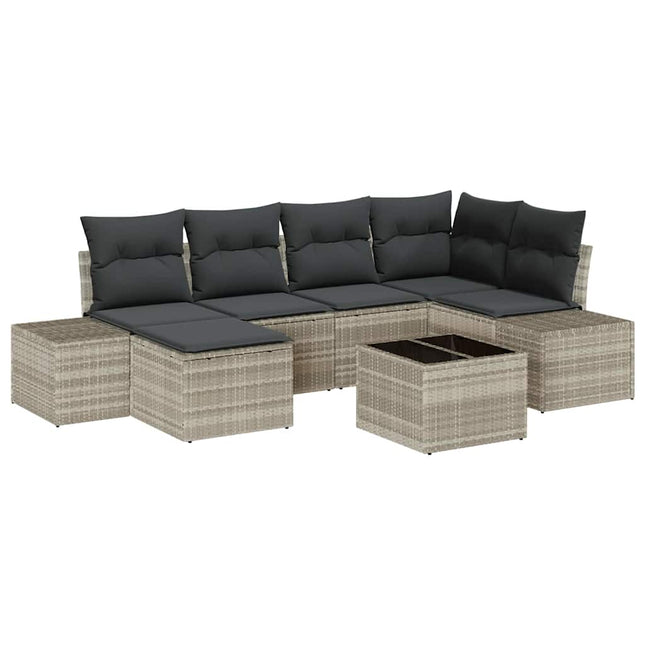Havesofa Sæt med pude 7 pcs Lysegrå polyrattan