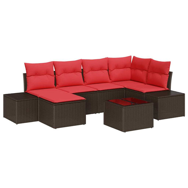 Havesofa Sæt med pude 7 pcs Brun polyrattan