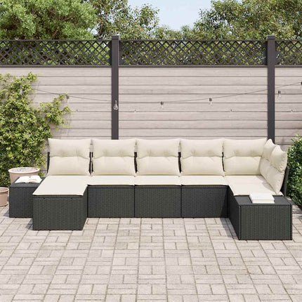 Havesofa Sæt med pude 7 pcs Sort polyrattan
