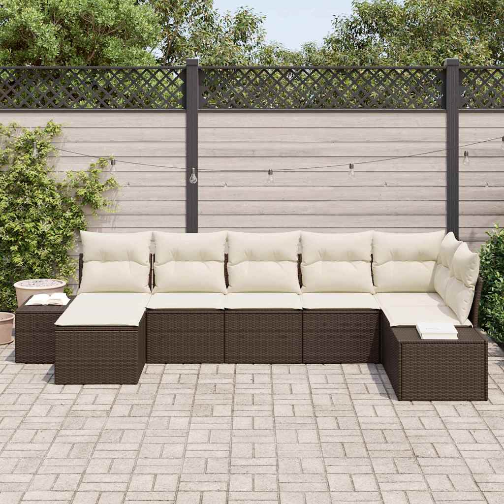 Havesofa Sæt med pude 7 pcs Brun polyrattan