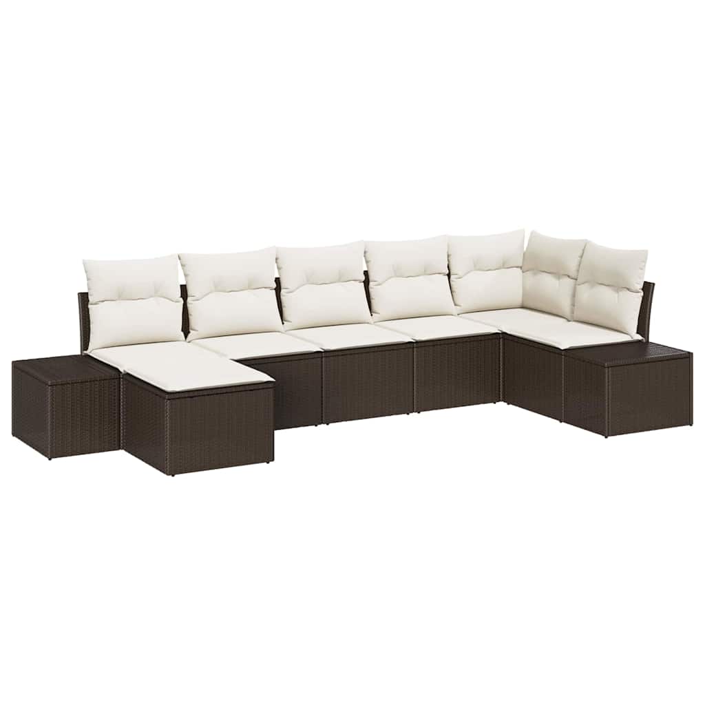 Havesofa Sæt med pude 7 pcs Brun polyrattan