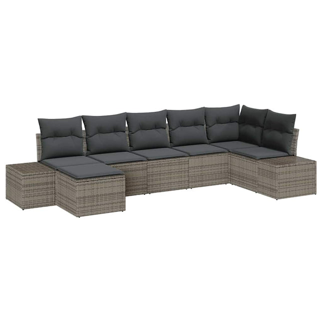 Havesofa Sæt med pude 7 pcs Grå polyrattan