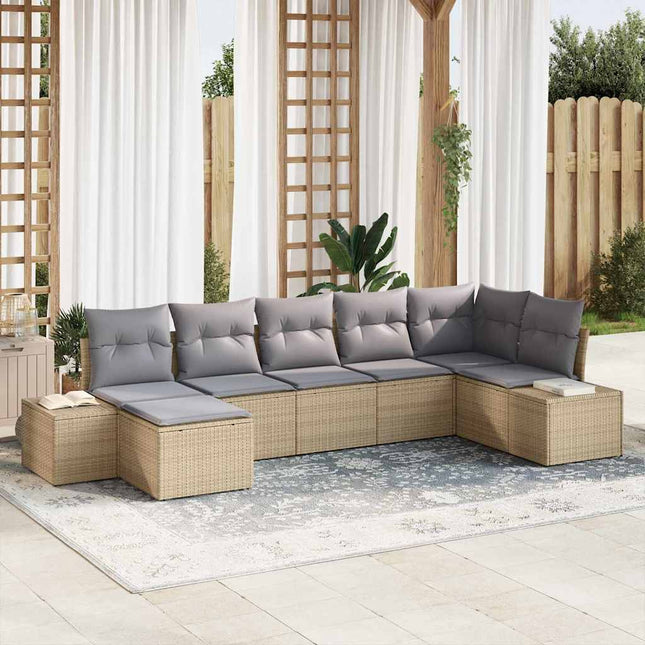 Havesofa Sæt med pude 7 pcs Beige polyrattan
