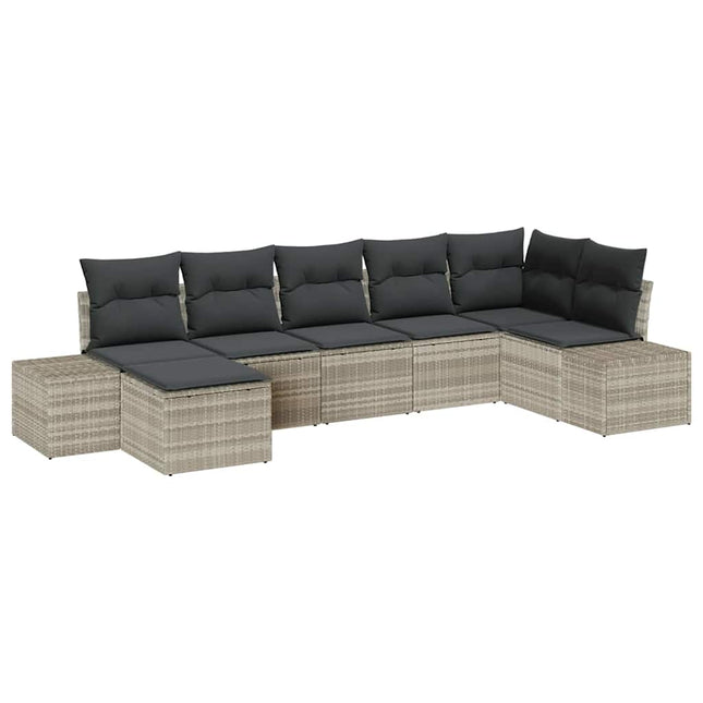 Havesofa Sæt med pude 7 pcs Lysegrå polyrattan