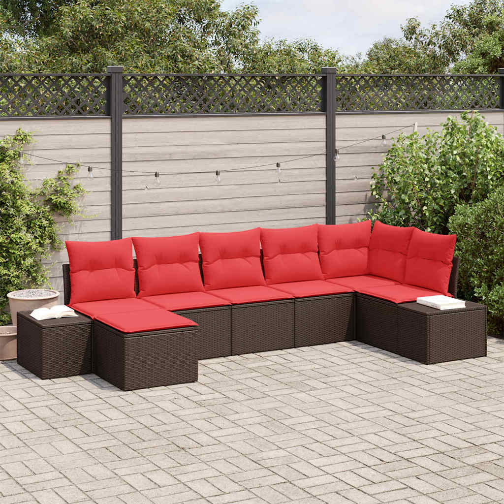 Havesofa Sæt med pude 7 pcs Brun polyrattan