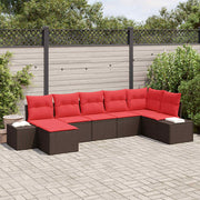 Havesofa Sæt med pude 7 pcs Brun polyrattan