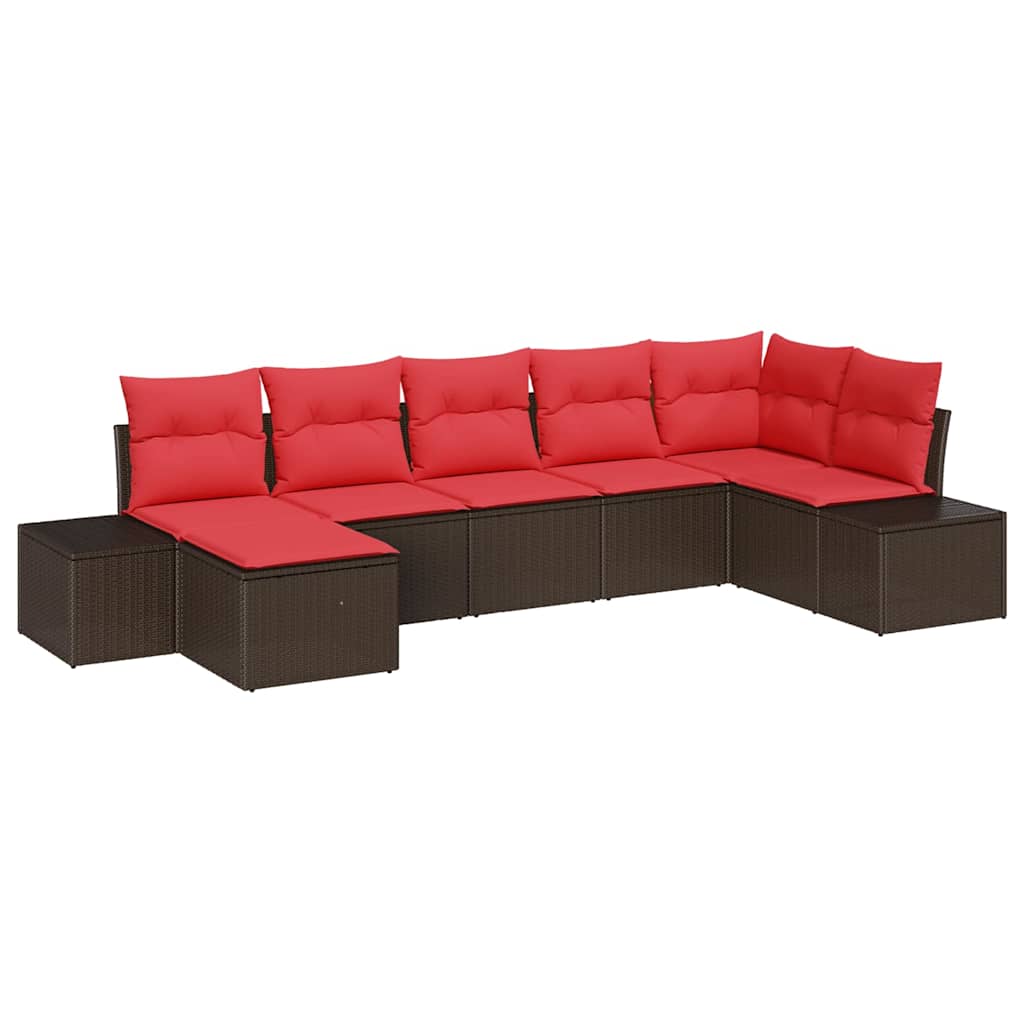 Havesofa Sæt med pude 7 pcs Brun polyrattan