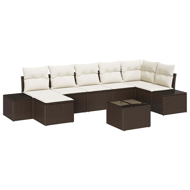 Havesofa Sæt med pude 8 pcs Brun polyrattan