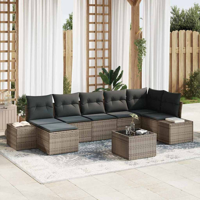 Havesofa Sæt med pude 8 pcs Grå polyrattan