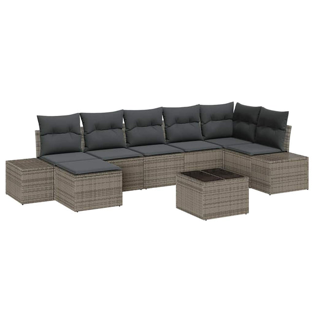 Havesofa Sæt med pude 8 pcs Grå polyrattan