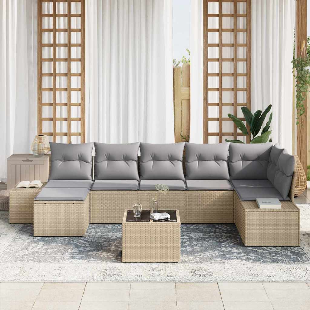 Havesofa Sæt med pude 8 pcs Beige polyrattan