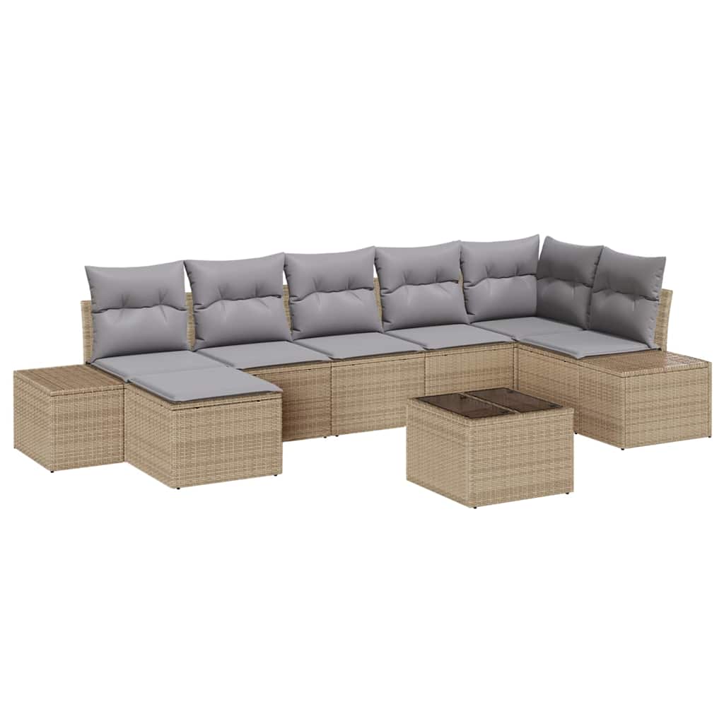 Havesofa Sæt med pude 8 pcs Beige polyrattan