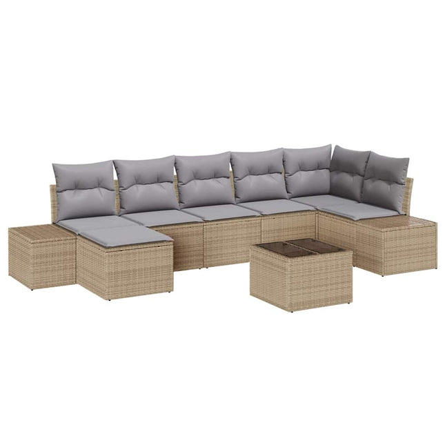 Havesofa Sæt med pude 8 pcs Beige polyrattan