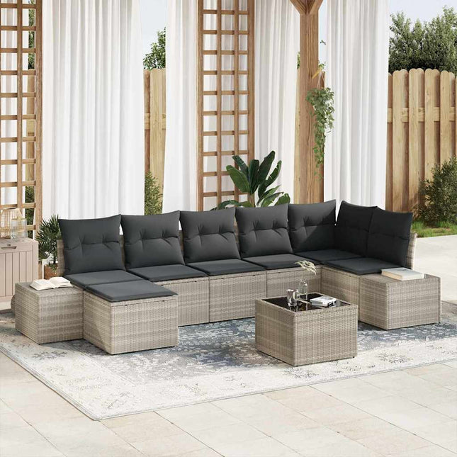 Havesofa Sæt med pude 8 pcs Lysegrå polyrattan