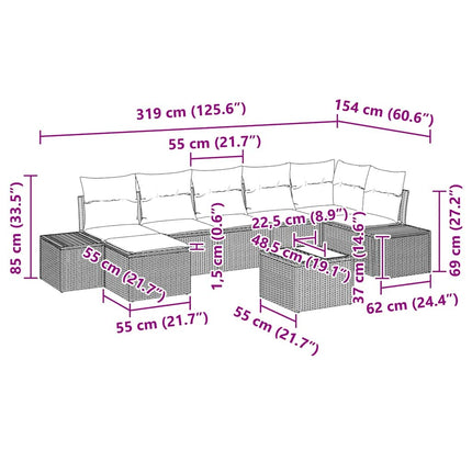 Havesofa Sæt 8 stk. Lysegrå polyrattan