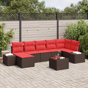 Havesofa Sæt med pude 8 pcs Brun polyrattan