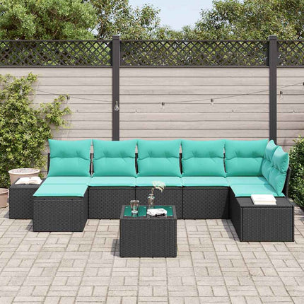Havesofa Sæt 8 stk. Sort polyrattan